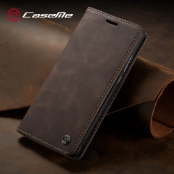 CASEME Wallet Case Anti-Fall Retro Handmade Leather Magnetic Flip Case Card Slot for Samsung S20 Ultra (Coffee)