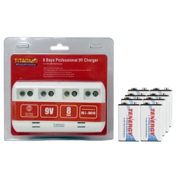 TENERGY 8 Bay Smart Charger + 8 X 9 Volt Premium Nimh Batteries (250 Mah)