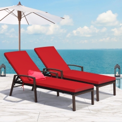 COSTWAY 2PCs Patio Rattan Lounge Chair Chaise Recliner Back Adjustable Cushion