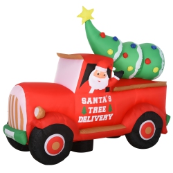 HOMCOM 6Ft Christmas Inflatable Santa Claus Driving A Truck With Led Lights, Blow-Up Outdoor Led Yard Display for Lawn, Garden, Party