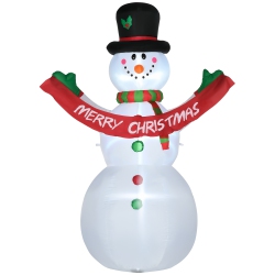 HOMCOM 8Ft Inflatable Christmas Decoration Snowman With Merry Christmas Banner, Blow-Up Outdoor Led Yard Display for Lawn, Garden, Party