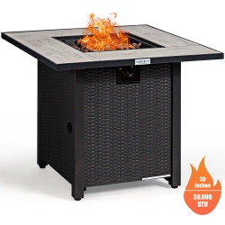 COSTWAY 30" Square Propane Gas Fire Pit Table Ceramic Tabletop 50, 000 Btu W/ Cover