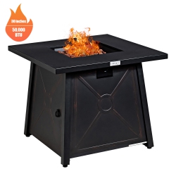COSTWAY 30" Square Propane Gas Fire Pit Table 50, 000 Btu W/ Waterproof Cover Lava Rock