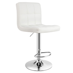 COSTWAY Adjustable Armless Bar Stool Swivel Kitchen Counter Bar Chair Pu Leather In White