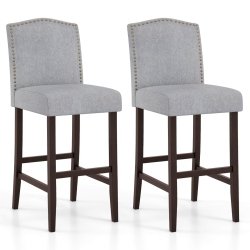 COSTWAY Set Of 2 Bar Stools 30" Upholstered Kitchen Breakfast Nailhead Bar Chairs In Gray