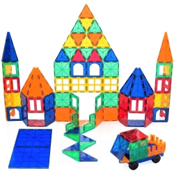 PLAYBEES 100 Piece Magnetic Building Toy Building Blocks, Vivid Clear Colors 3D Magnetic Tiles Set 100 PC