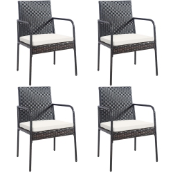 COSTWAY 4PCs Patio Wicker Rattan Dining Chairs Cushioned Seats Armrest Garden
