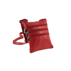 CHAMPS Leather Triple Zip Crossbody Bag In Red