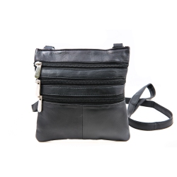 CHAMPS Leather Triple Zip Crossbody Bag In Black