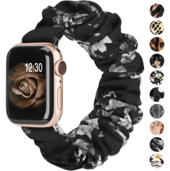 NAVOR Compatible \w Apple Watch Band Scrunchie 38MM 40MM 41MM Women Elastic Strap Cloth Fabric Pattern Printed Bracelet Wristband for Iwatch Series