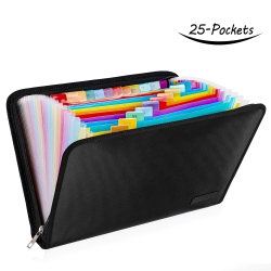 HLD Engpow Expanding File Folder, Fireproof File Organizer With 25 Colored Pockets, Labels, Zipper Closure, Fireproof