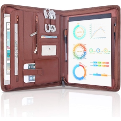 HLD Portfolio Binder Zippered Padfolio, Interview Resume Document Organizer Leather Travel Conference Folder Executive Business Padfolio Case \w