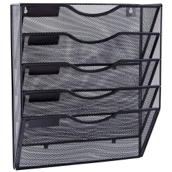HLD Easepres 5 Pockets Mesh Wall File Holder Organizer Office Hanging Magazine Rack In Black