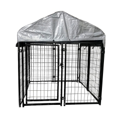 ALEKO Dk5X5X4Rf Dog Kennel 5 X 5 X 4 Feet Pet Playpen Chain Link Dog Exercise Pen Cat Fence With Roof And Fabric