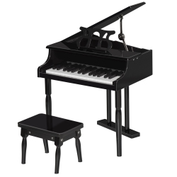 HOMCOM Modern Kids Piano, 30 Keys, Set Of 2, Mini Toy for Child, Grand Piano With Music Stand And Bench, Ideal Gift In Black