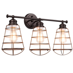 COSTWAY 3-Light Vanity Light Metal Wire Cage Wall Sconce Bathroom Fixture Artist Lamp