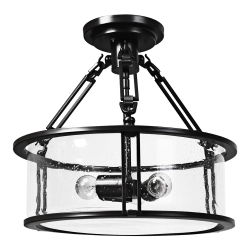 COSTWAY Semi Flush Mount Ceiling Light 3-Light Industrial Bubble Glass Pendant Lamp