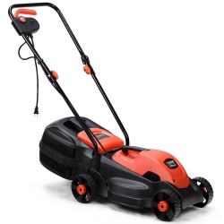 COSTWAY 12 Amp 13-Inch Electric Push Lawn Corded Mower With Grass Bag In Red