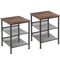 COSTWAY Set Of 2 3-Tier Industrial End Side Table Nightstand W/2 Adjustable Shelves