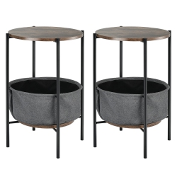 COSTWAY Set Of 2 Industrial Round End Side Table Sofa Coffee Table W/ Storage Basket