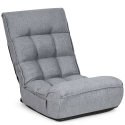 COSTWAY 4-Position Floor Chair Folding Lazy Sofa W/adjustable Backrest& Headrest In Gray