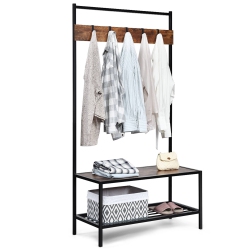 COSTWAY 3 In 1 Industrial Coat Rack Shoe Bench Entryway Hall Tree Storage Shelf W/ Hooks