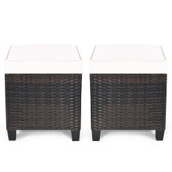 COSTWAY 2PCs Patio Rattan Ottoman Cushioned Seat Coffee Table Furniture In Beige