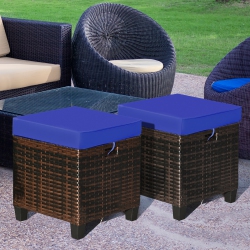 COSTWAY 2PCs Patio Rattan Ottoman Cushioned Seat Foot Rest Coffee Table Furniture Garden