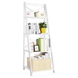COSTWAY 4-Tier Ladder Shelf Bookshelf Bookcase Storage Display Plant Leaning Shelf In White