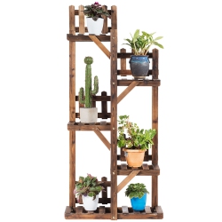 COSTWAY 5-Tier Flower Rack Wood Plant Stand 6 Pots Display Shelf Multifunctional Rack