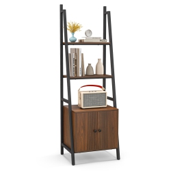 COSTWAY 4-Tier Ladder Shelf Industrial Bookcase With Cabinet Metal Frame for Living Room