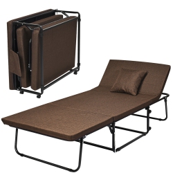 COSTWAY Folding Sleeper Bed Ottoman Lounge Chair W/6 Position Adjustment