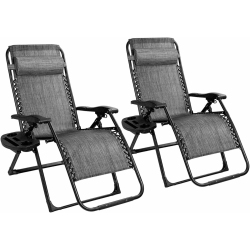 COSTWAY 2PC Oversize Lounge Patio Heavy Duty Folding Recliner In Gray