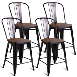 COSTWAY Copper Set Of 4 Metal Wood Counter Stool Kitchen Dining Bar Chairs Rustic