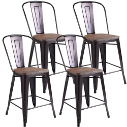 COSTWAY Goplus Copper Set Of 4 Metal Wood Counter Stool Dining Kitchen Bar Chairs Rustic