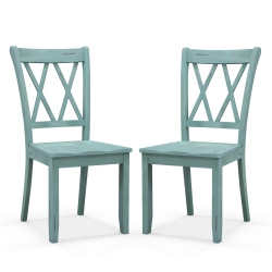 COSTWAY Set Of 2 Wood Dining Chair Cross Back Dining Room Side Chair Home Kitchen