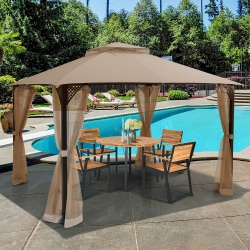 COSTWAY 12' X 10' Outdoor Patio Gazebo Canopy Shelter Double Top Sidewalls Netting