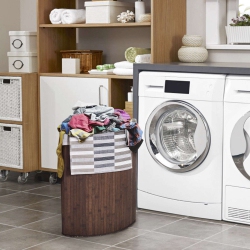 COSTWAY Corner Bamboo Hamper Laundry Basket Washing Cloth Bin Storage Bag Lid In Brown