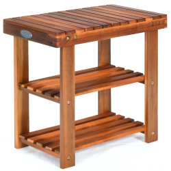 COSTWAY 3-Tier Wood Shoe Rack 19' Shoe Bench Freestanding Boots Organizer Heavy-Duty