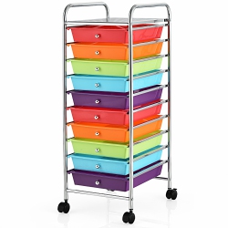 COSTWAY 10 Drawer Rolling Storage Cart Scrapbook Office School Organizer Multicolor