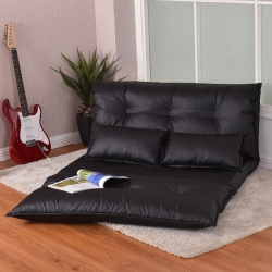 COSTWAY Pu Leather Foldable Modern Leisure Floor Sofa Bed Video Gaming 2 Pillows In Black