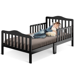 COSTWAY Kids Toddler Wood Bed Bedroom Furniture W/ Guardrails