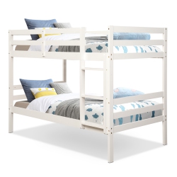 COSTWAY Twin Over Twin Wood Bunk Beds Ladder Safety Rail