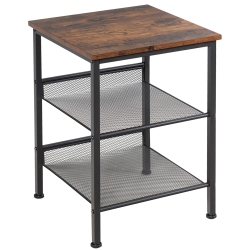 COSTWAY 3-Tier Industrial End Side Table Nightstand W/2 Adjustable Shelves Rustic In Brown