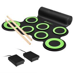 COSTWAY Electronic Roll Up Drum Set 7 Pads Midi Drum Kit W/ 2 Speaker & Headphone In Green