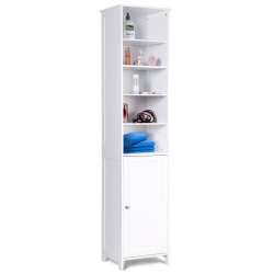 COSTWAY 72"h Bathroom Tall Floor Storage Cabinet Free Standing Shelving Display In White