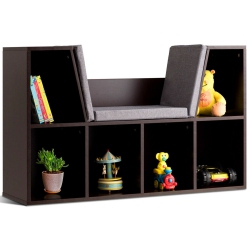 COSTWAY 6 Cubby Kid Storage Cabinet Cushioned Bookcase Multi-Purpose Reading Shelf In Brown