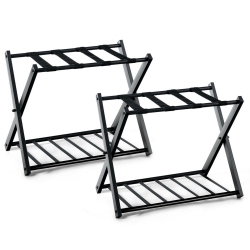 COSTWAY Set Of 2 Folding Luggage Rack With Shelf Travel Suitcase Shoe Storage Holder