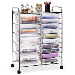 COSTWAY 15 Drawer Rolling Storage Cart Tools Scrapbook Cosmetics Paper Organizer