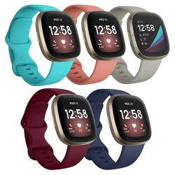 NAVOR 5 Pack Versa 3 Bands Compatible \w Fitbit Sense & Fitbit Versa 3 for Women Men, Replacement Sport Wristband Accessories Straps for Fitbit